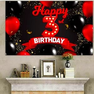 happy 3rd birthday red and black banner
